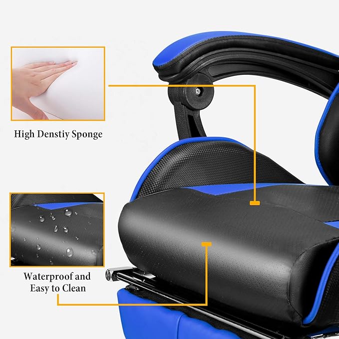 Soontrans Blue Gaming Chairs with Footrest,Ergonomic PC Computer Game Chair,Home Office Desk Chair with Headrest and Lumbar Support Gamer Chair for Adult