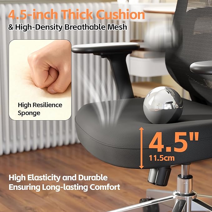 Ergonomic Office Chair, Home Office Desk Chairs, 3D Lumbar Support High Back Desk Chair, Comfortable Computer & Gaming Chair for Office & Home - Black