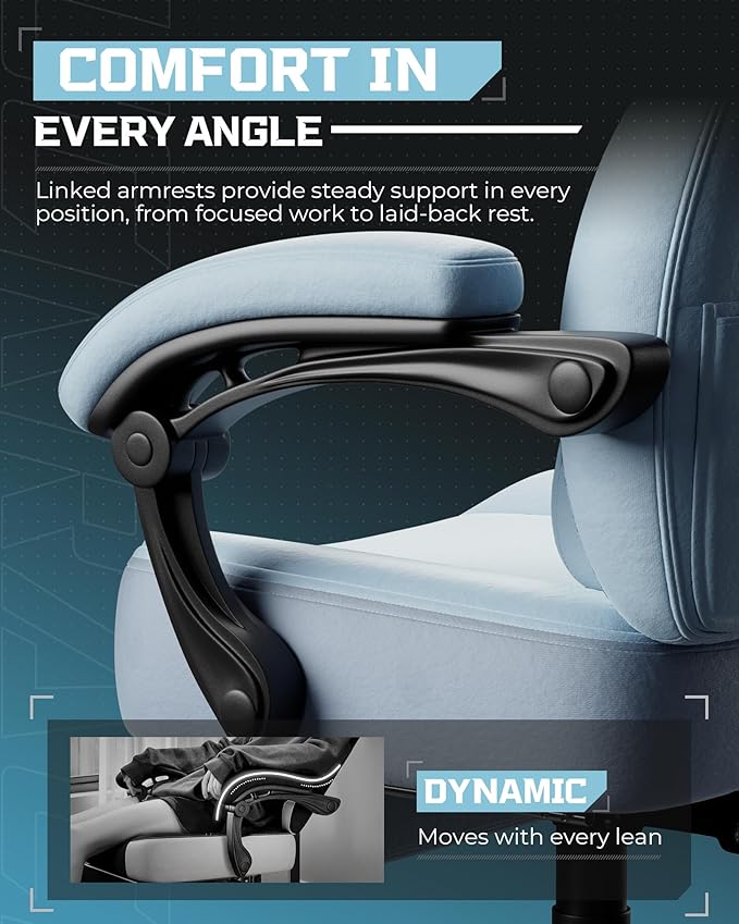 GTPLAYER Gaming Chairs for Adult - Ergonomic Big & Tall Gaming Seat with Footrest & Lumbar Support, Comfortable Office Chair 90-155° Reclining - Heavy Duty Wide Computer Seat, Blue