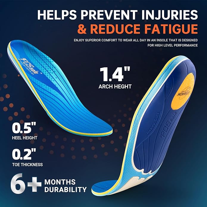 PCSsole Plantar Fasciitis Insoles Men Women- 220+lbs Heavy Duty High Arch Support Inserts with Comfort Cushion Orthotic Pain Relief Insoles for Flat Feet - Arch Pain - Heel Pain -Work Boot Shoe Insole