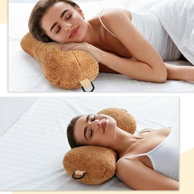 Colingmill 1 Pc Neck Pillow for Recliner Headrest Pillow Bone Shaped Chair Plush with Adjustable Strap Neck Support and Pain Relief Curve Head Cushion for Car Travel Airplane (Camel)
