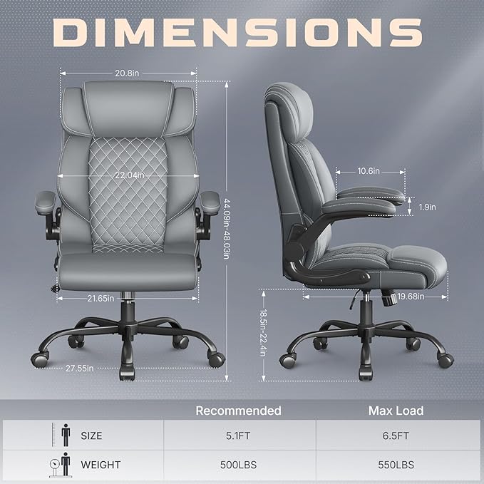 Office Chair-Executive High Back Breathable Comfy Desk Chair with Flip-up Armrests Lumbar Support-Ergonomic Leather Rolling Swivel Chair with Rock Function for Working,2 Pack