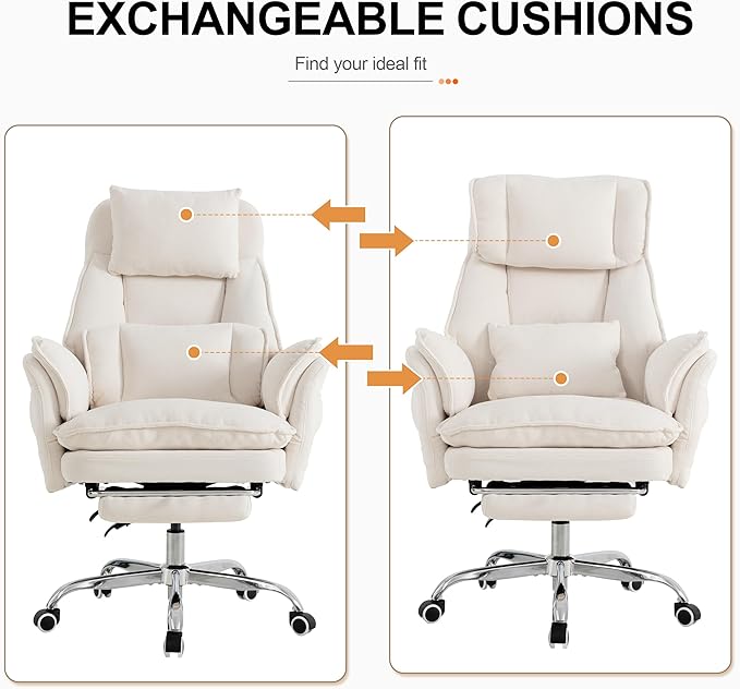 Okeysen Office Chair with Flip Armrests, Big and Tall Office Chair with Foot Rest & Lumbar Pillow, Wide Reclining Desk Chair for Cross Legged Sitting & Pets, Executive Ergonomic Computer Gaming Chair