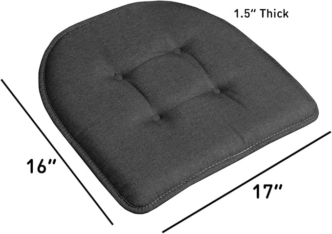 Sweet Home Collection Chair Cushion Memory Foam Pads Tufted Slip Non Skid Rubber Back U-Shaped 17" x 16" Seat Cover, 4 Pack, Charcoal Gray, (Pack of 3)