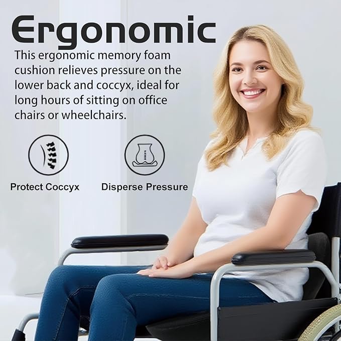 Memory Foam Seat Cushion for Office Chair, Wheelchair Cushions,Hemorrhoid Pillow,Lower Back Support,Bed Sore Cushions for Butt,Cushion for Coccyx Pressure Relieves,Washable Cover.(Set-Black)