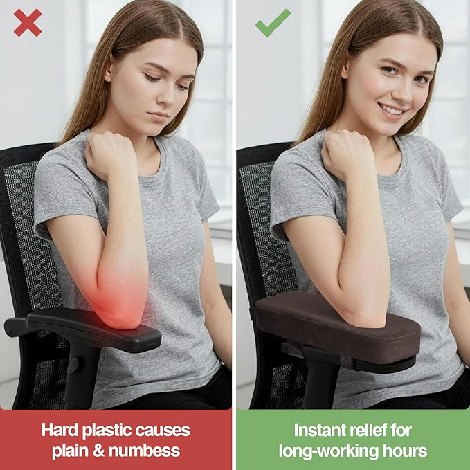 Smiry Ergonomic Office Chair Armrest Pads, Memory Foam Arm Rest Covers, Non-Slip Armrest Cushion with Adjustable Buckles and Straps, Elbow Relief for Desk, Gaming & Wheelchair (Chocolate, Set of 2)
