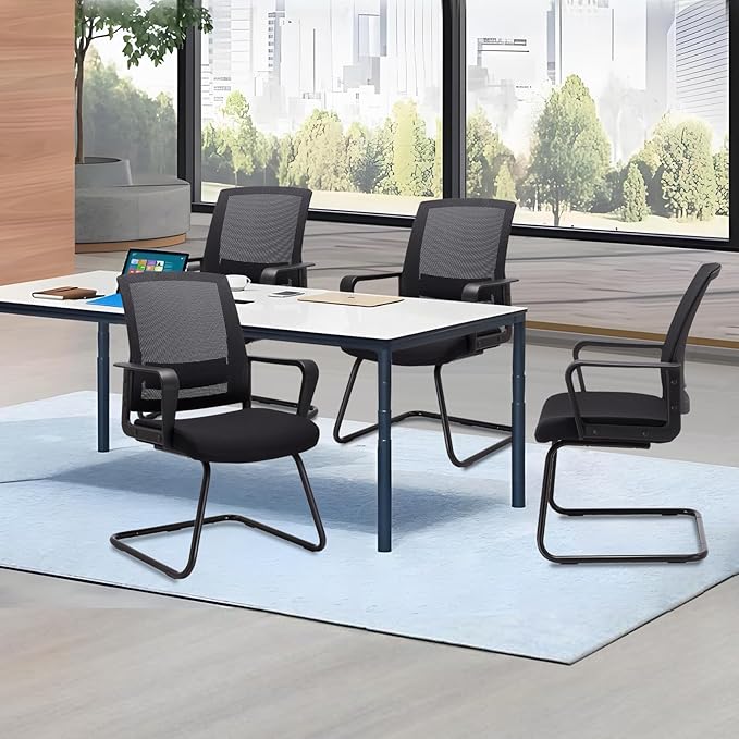 CLATINA Office Guest Chair with Lumbar Support and Mid Back Mesh Space Air Grid Series for Reception Conference Room 4 Pack