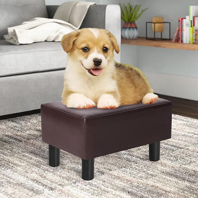 Joveco Small Foot Rest Stool Ottoman, Faux Leather Footrest Footstool for Chair, Under Desk, Office, Living Room, Brown
