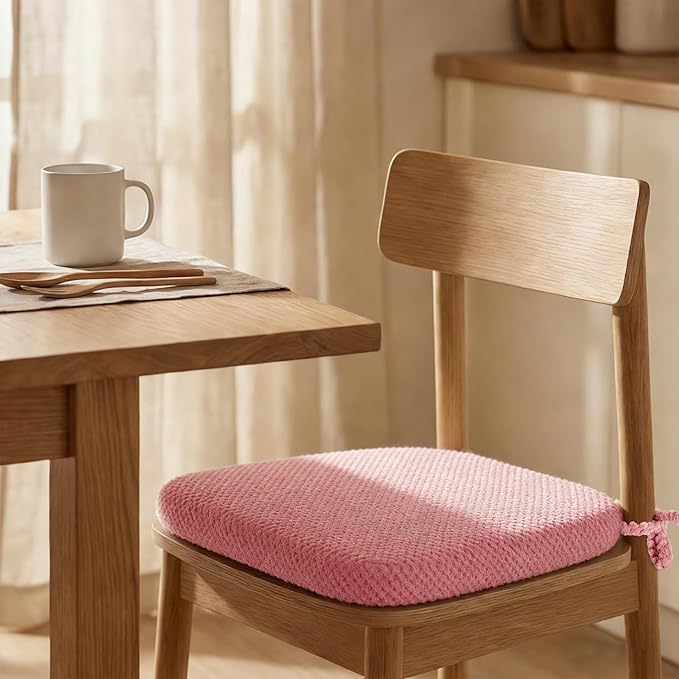 4 Pack Pink Chair Cushions with Ties Removable Covers, D-Shape Dining Kitchen Chair Seat Pads Non Slip 17"x16"