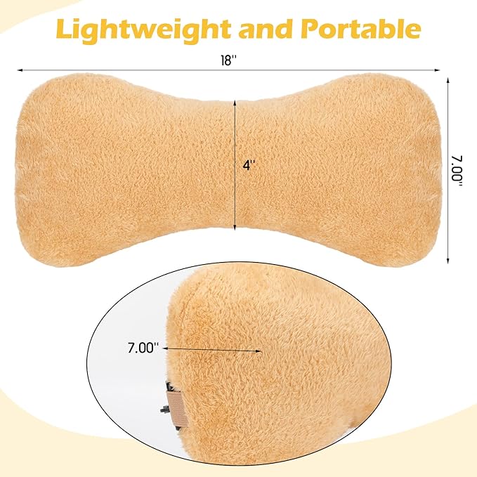 Colingmill 1 Pc Neck Pillow for Recliner Headrest Pillow Bone Shaped Chair Plush with Adjustable Strap Neck Support and Pain Relief Curve Head Cushion for Car Travel Airplane (Yellow)