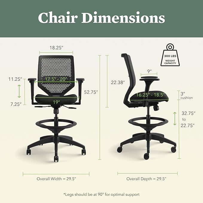 HON Solve Standing Desk Chair with Breathable ReActiv Mesh Back, Adjustable Lumbar Support and Footring, Ergonomic Task Stool with Height Adjustable Arms for Sit‑Stand Workstations, Black