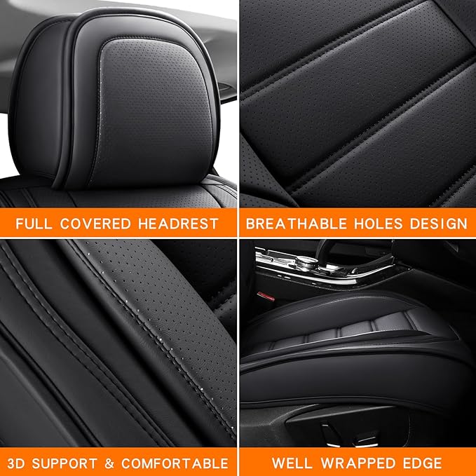 MINGBRON Seat Covers, Car Seat Covers Front Seats, Car Seat Cover, Car Seat Protector Waterproof, Car Seat Cushion Nappa Leather, Black Seat Covers Carseat Cover Universal Fit for Most Cars