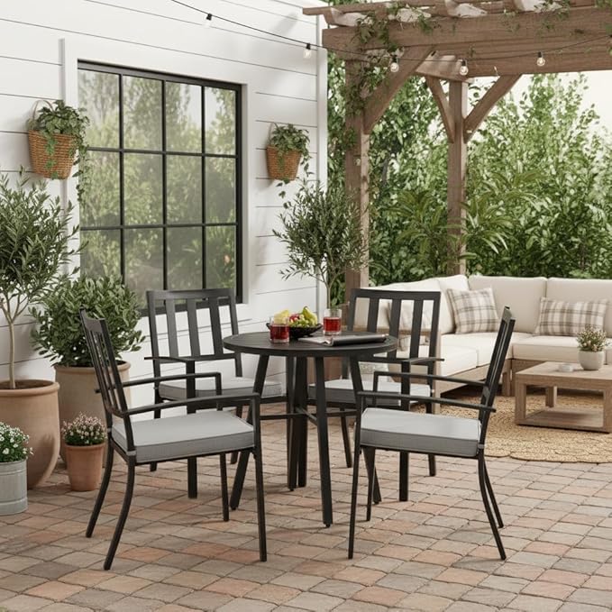 Outdoor 18 inch Square Patio Dining Chair Pads – Comfortable Fiber-Filled Seat Cushions with Ties, Reversible Polyester Fabric - Heather Gray, Set of 4