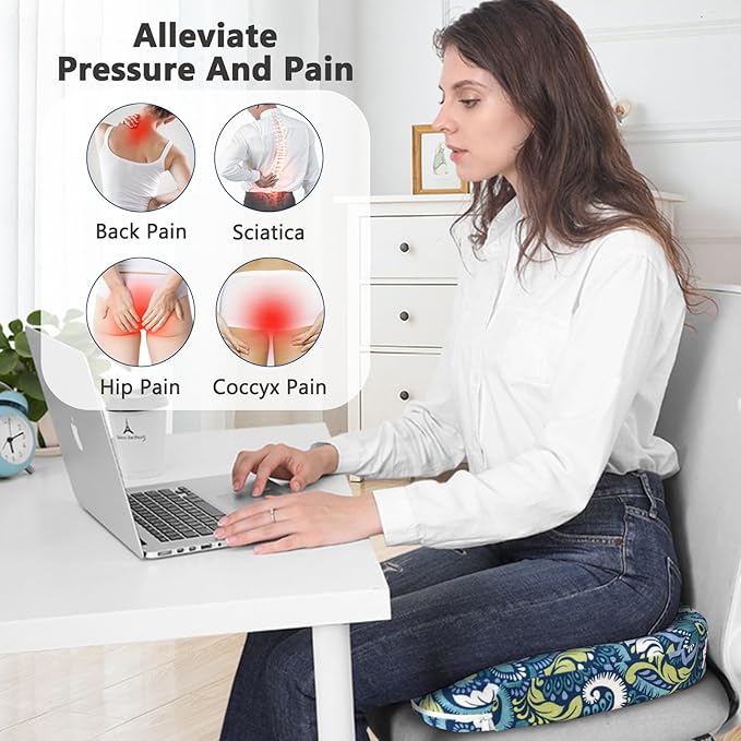 Pressure Relief Cushion, Memory Foam Seat Cushion for Tailbone Pain Relief Coccyx Cushion for Sciatica Pain Ergonomic Seat Cushion for Office Desk Chair, Flower5