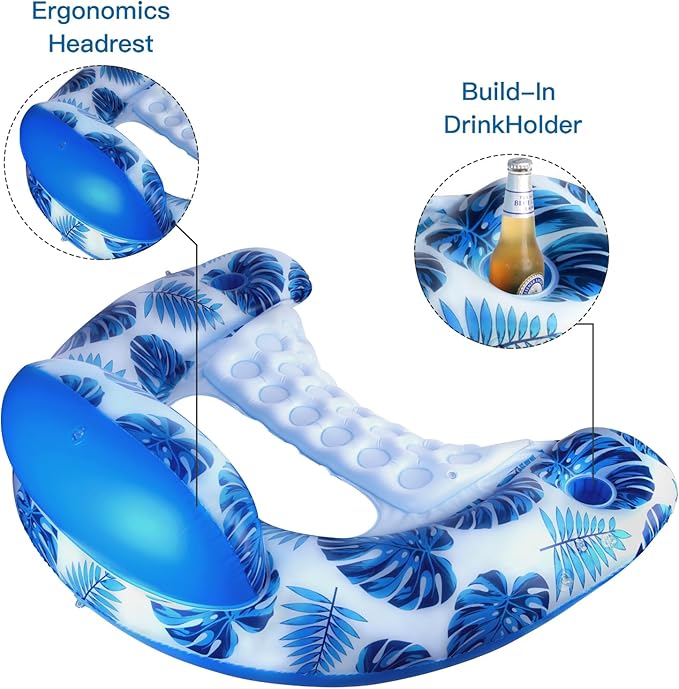 COOLCOOLDEE Pool Float with Canopy, Cup Holder - XL Pool Chair Lounge Float with Adjustable Sun Shade Cover, Drink Holder, Ergonomic Headrest,Inflatable Pool Float for Adults