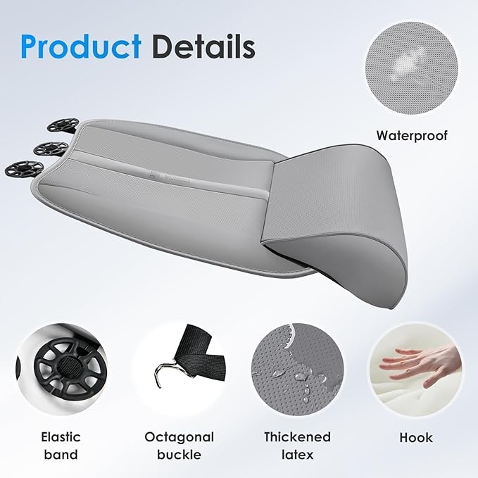 FLORICH Car Seat Extender Leg Support Cushion for Driver Seats Office Chair, Leather Widened seat Cushion for Long Drivers Universal Car Seat Cushion Legs Rest Pads-Grey