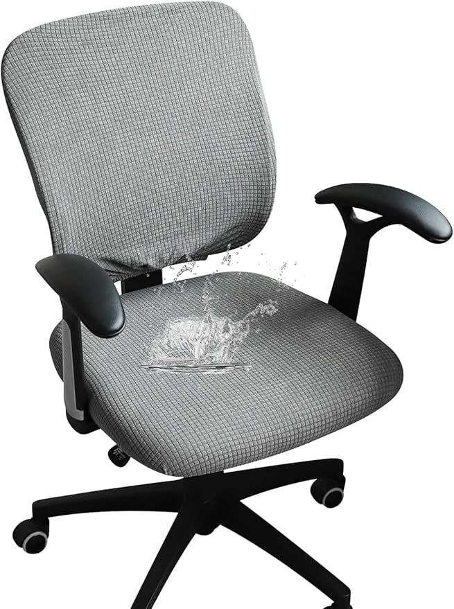 FORCHEER Desk Chair Back and Seat Cover 2 Pieces Light Grey Jacquard Stretch Split Office Chair Covers Water Resistant Washable