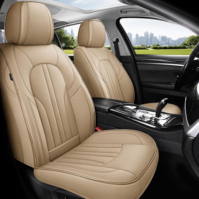 MINGBRON Car Seat Covers,Car Seat Protector Waterproof,Seat Covers Full Set, Car Seat Protectors,Automotive Seat Covers Fit for Most Cars Beige