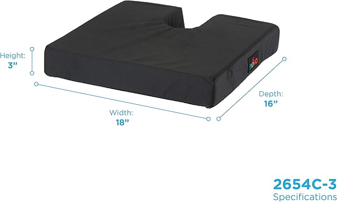 NOVA U-Cut Coccyx Wheelchair Cushion 18" x 16" – Orthopedic Foam Seat Pad for Tailbone Pressure Relief & Spine Support – Secure Non-Slip Bottom with Velcro Straps – Removable Washable Cover
