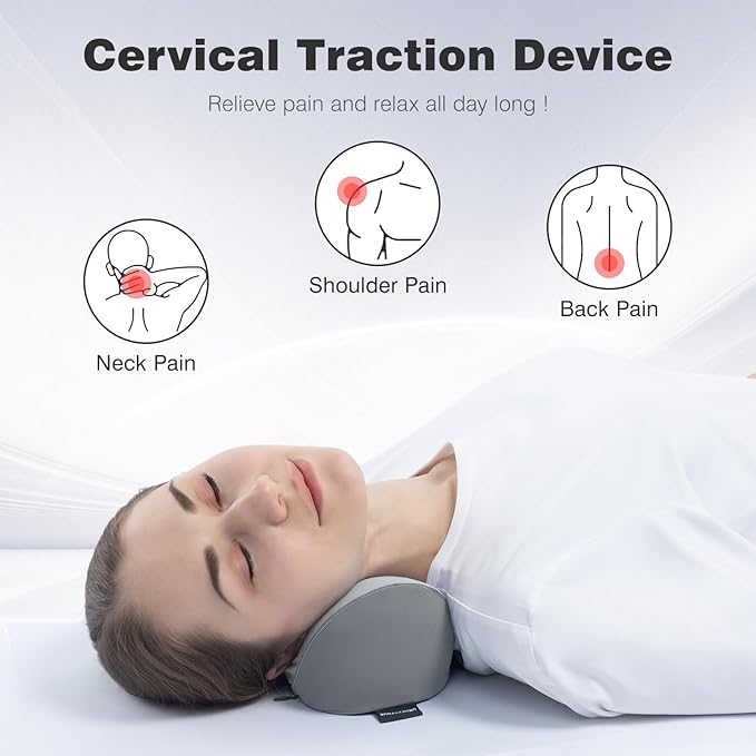 urnexttour Neck Cervical Pillow Cervical Traction Device Lumbar Support Memory Foam Roll Pillow Muscle Relief Shoulder Pain Relaxer Grey