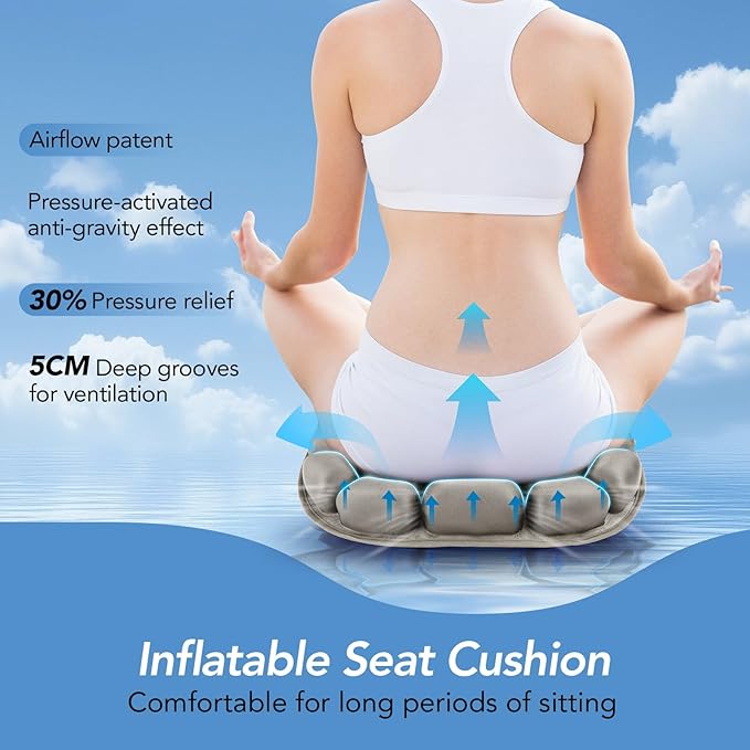 Travel Seat Cushion, 3D Air Inflatable Pressure Relief Cushion for Hemorrhoid and Tailbone Pain Relief, Optimal Support for Long Sitting in Car, Air Travel, Office Chairs, Home Living