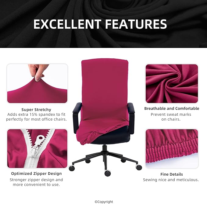 Stretch Computer Office Chair Cover with Durable Zipper - Universal Washable Removable Spandex Rotating Boss Chair Slipcovers - Anti-dust Soft Desk Chair Seat Protector for Dogs, Cats, Pets - Hot Pink