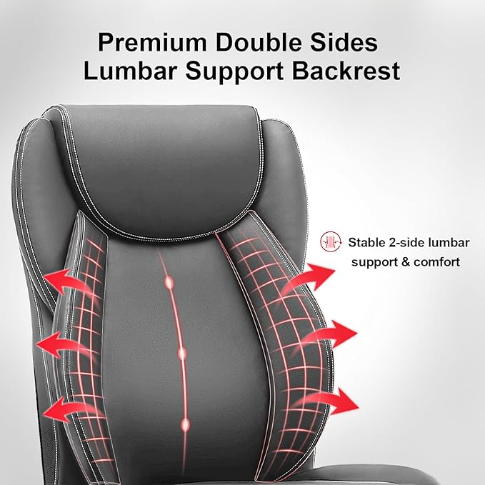 amseatec Office Chair,Big and Tall 400Lbs with Footrest, Ergonomic with Adjustable Backrest, Reclining Computer Chair with Double Lumbar Support, Thick Bonded Leather for Comfy (Gray)