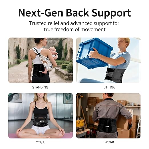 Lower Back Brace for Women Men, Adjustable Lumbar Support with Ergonomic Metal Stays for Work,Lifting,Drive,Fitness, Breathable Fabric Support Belt with 3D Pad, Black,Size XL,Waist 45"-52"