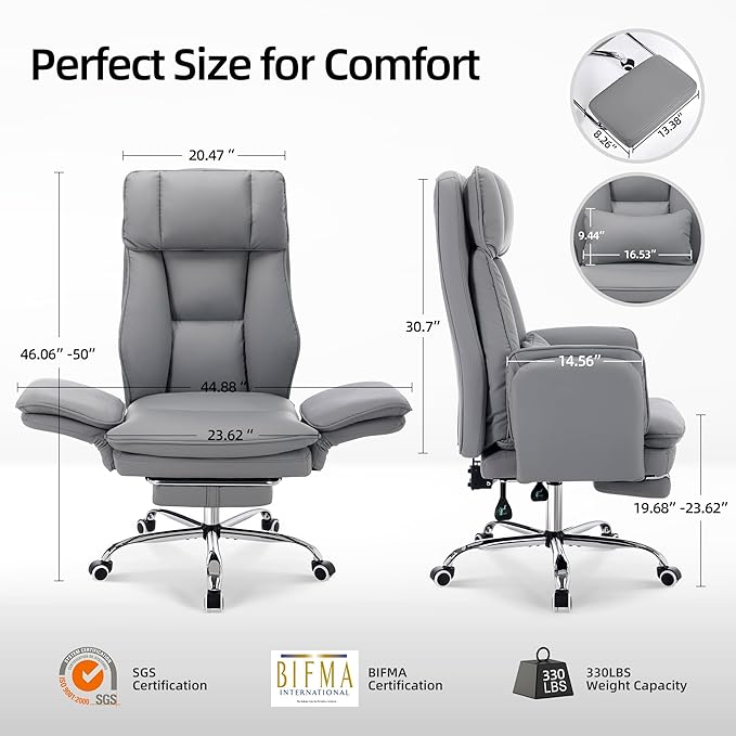 TonghuaS Criss Cross Office Desk Chair with Foot Rest and Flip Armrests for Pets Friendly & Extra Space, Comfortable Ergonomic Reclining Gaming Computer Chair with Lumbar Pillow(Faux Leather Grey)
