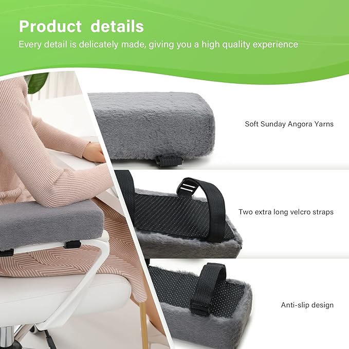 LargeLeaf Plush Dark Gray Office Chair Gaming Chair Armrest Cushions Elbow Pillow Pressure Relief 2-Piece Set of Chair