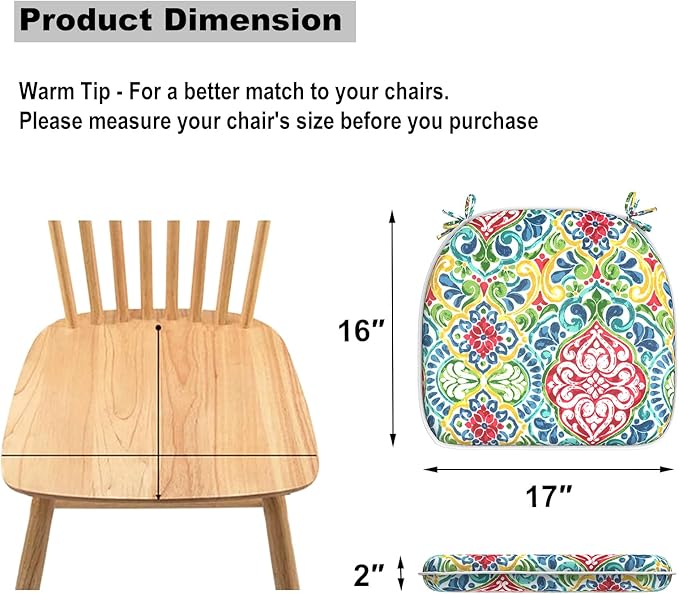 DYTXIII Set of 4 Outdoor Chair Cushions with Ties,Water Repellent Patio Chair Pads 17"x 16" for Outdoor Furniture,Round Corner Seat Cushions for Garden Yard Kitchen Damask Red