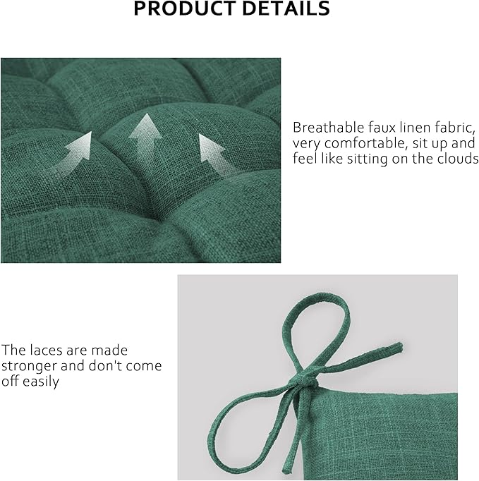 ELFJOY Rocking Chair Cushion Large Rocking Chair Pads with Ties Premium Linen High Back and Seat Cushion 2 Piece Set Linen Green