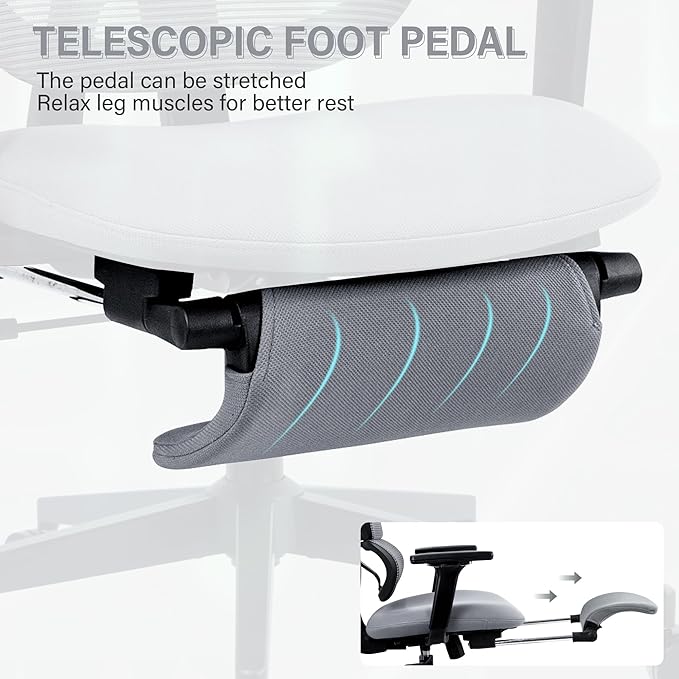 Ergonomic Office Chair with Footrest, High Back Computer Office Chair with Dynamic Lumbar Support, 2D Headrest, 4D Armrest, Sponge Seat, Mesh Home Office Desk Chair for Adults, Dark Grey