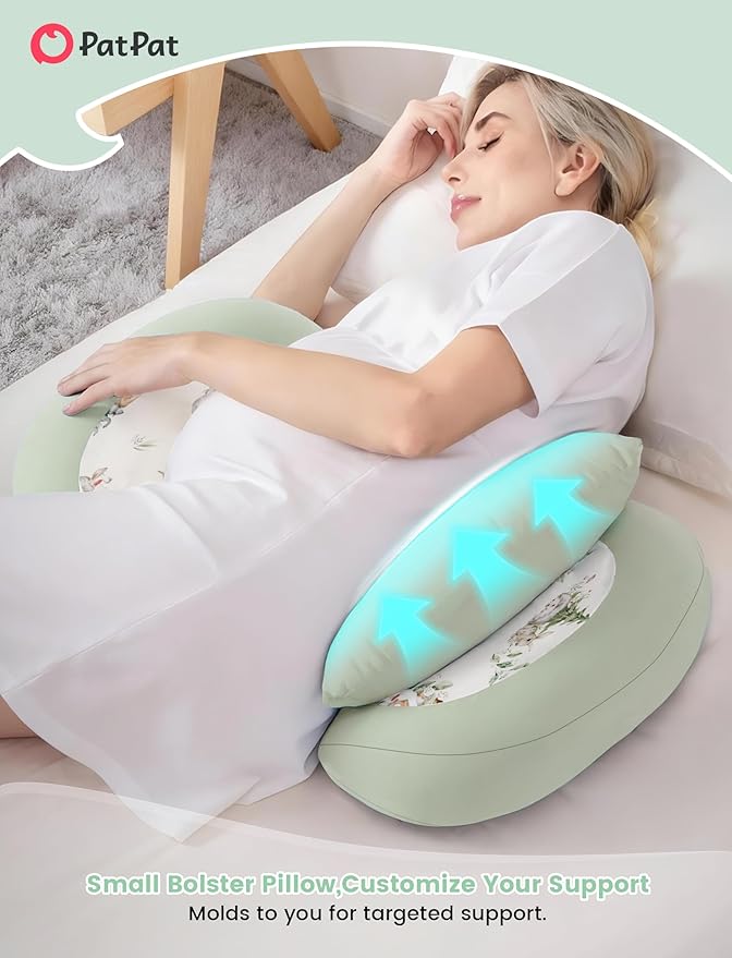PATPAT Pregnancy Pillow for Sleeping, Maternity Pillow with Removable Cooling Cover, Support for Back, Belly and Hips, Portable Travel Wedge Pillow for Pregnant Women with Adjustable Small Pillow