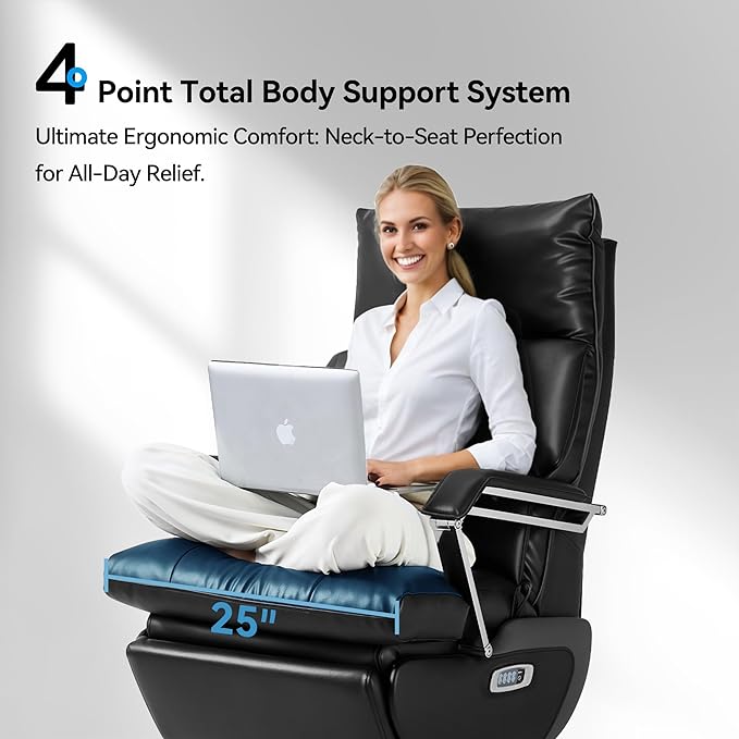 OKUP® M80 Dual Motor Electric Executive Office Chair with Footrest, Comfortable Reclining Office Chair Wide Seat, Ergonomic Leather Home Office Desk Chair, Black, No Massage