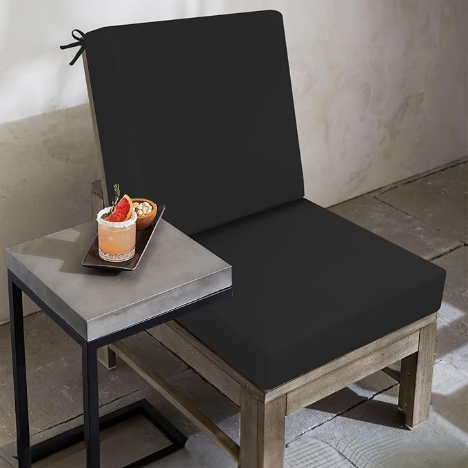 idee-home Outdoor Dining Chair Cushion, Patio Seat Cushion High Back Waterproof Seat Pads with Removable Cover, Indoor Chair Pads Deep, Black