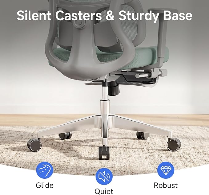 Ergonomic Office Chair with Footrest, 4D Armrests & Dynamic Lumbar Support, High Back Mesh Desk Chair with Adjustable Headrest, Reclining Computer Chair 380lbs for Long Hours (Green)