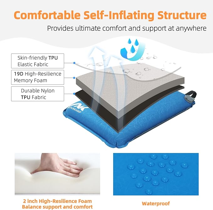Inflatable Seat Cushion,Self-Inflating Portable Travel Airplane Stadium Seat Cushion for Airplane Long Flight,2pack Compact Lightweight Memory Foam Travel SeatCushion Pad for Bleacher Camping Outdoor