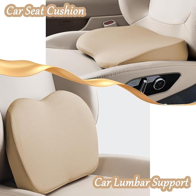 2 in 1 Wedge Car Cushions or Lumbar Support for Driving - 3.5 Inches Soft Memory Foam Driver Seat Cushion for Car Truck - Comfort Coccyx Cushion for Tailbone & Back Pain Relief, Gray