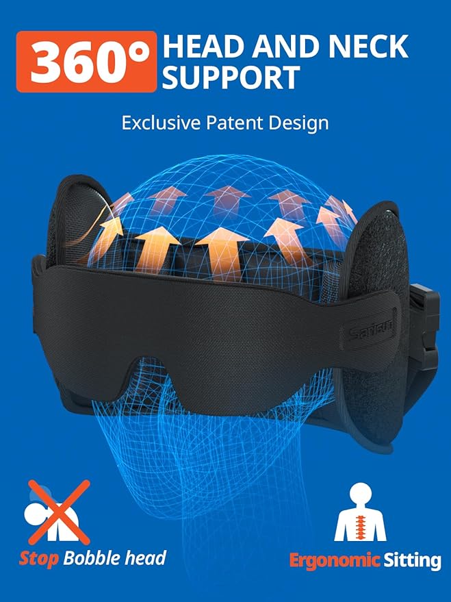 SARISUN Upgraded Travel Pillow, U-Shaped Airplane Headrest with Head Strap for All Heights, 360 Support, 3D Sleep Mask, 100% Light Blocking, Memory Foam, Long Flights Essentials, Stop Bobblehead, Grey