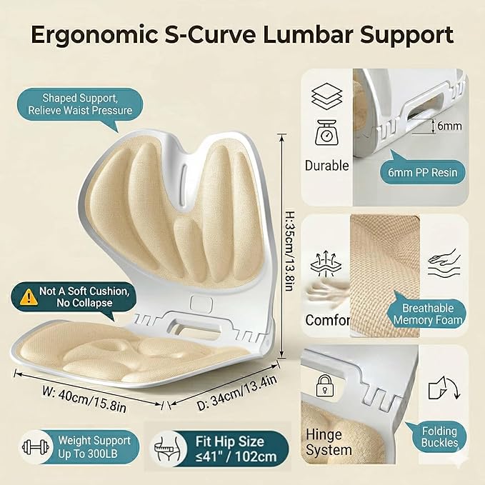 Foldable Ergonomic Posture Corrector Lumbar Support Curve for Office Chair, Portable Posture Corrector Back Curve Seat, Pain Relief