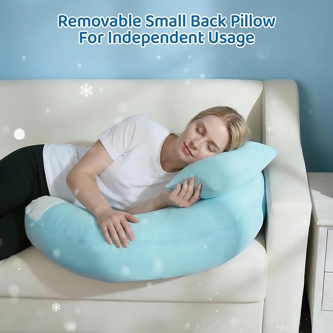 Cooling Crochet Pillow for Lap Support - Gaming Pillow for Lap with Extra Back Pillow for Support, Enlarged Reading Pillow for Laptop, Multi-Purpose Reading Pillow for Gaming/Working/Crocheting,Blue