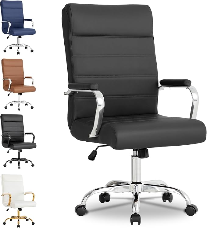 Office Desk Chair,Modern Leather Conference Room Chairs,High Back Ergonomic Home ofiice Chair,Adjustable Height Swivel Executive Computer Chair with Armrest and Padded Seat（Black）