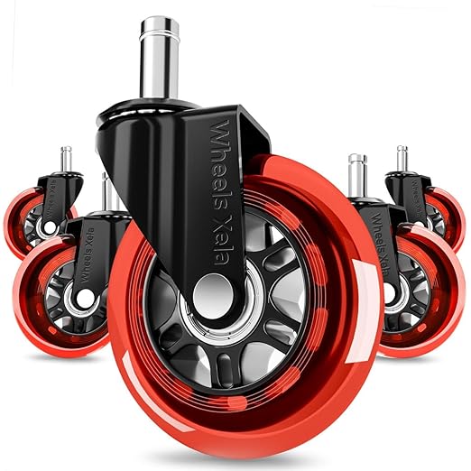 Wheels Xela Red Office Chair Wheels, Set of 5, 3 Inch Heavy-Duty Replacement Rubber Wheels for Desk & Gaming Chair are Easy to Install & Suitable for All Floor Types