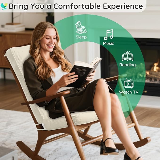 Rocking Chair Cushion - Non-Slip Thick Rocking Chair Pad Indoor with Ties High-Back Rocker Cushion Set for Porches Balconies Nurseries & Living Rooms