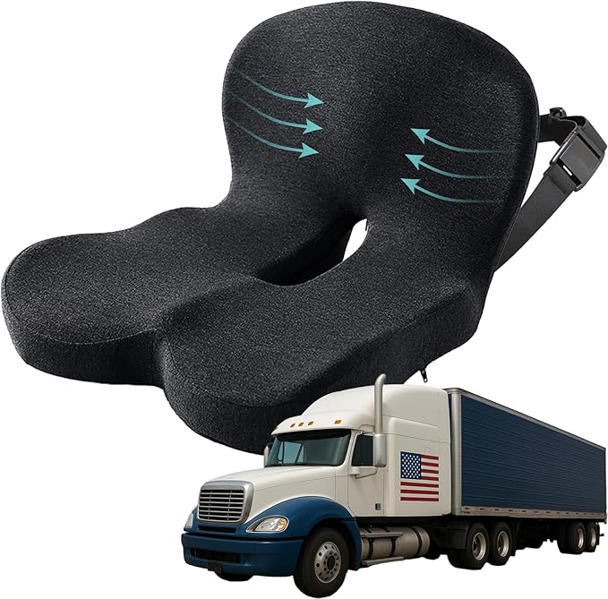 Memory Foam Seat Cushion for Truck Drivers, Office Chairs, Car Seats, Sciatica Relief Pillow for Tailbone, Ergonomic Pressure Relief Pad for Long Sitting & Driving Ergonomic Chair Pad (Black)