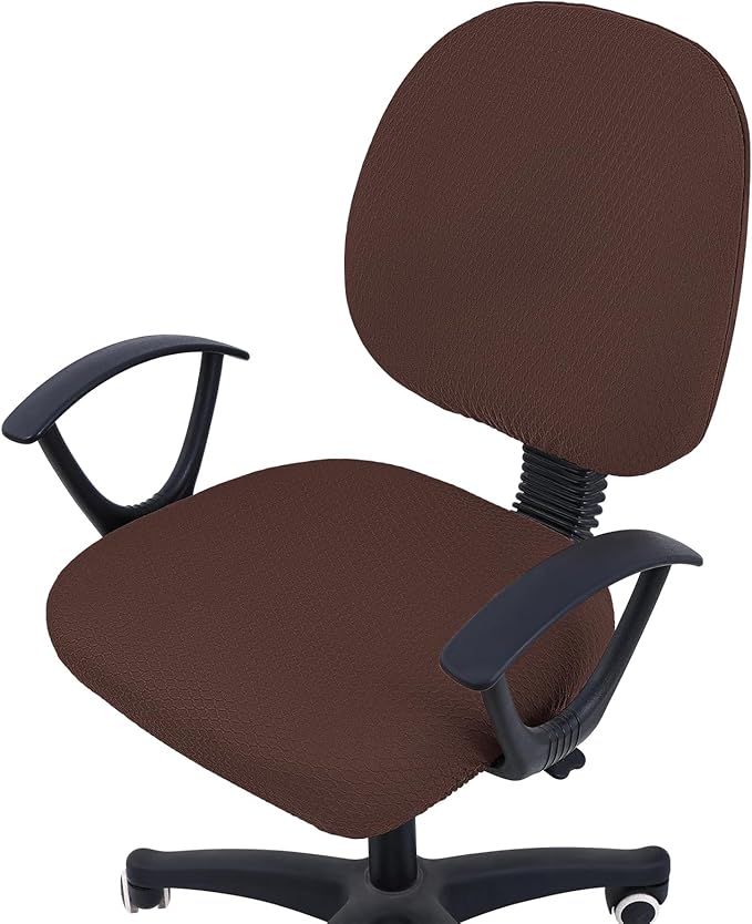 Smiry Stretch Jacquard Office Computer Chair Covers, Removable Washable Universal Desk Rotating Chair Slipcovers Protector, Seat + Backrest Cover, Light Chocolate