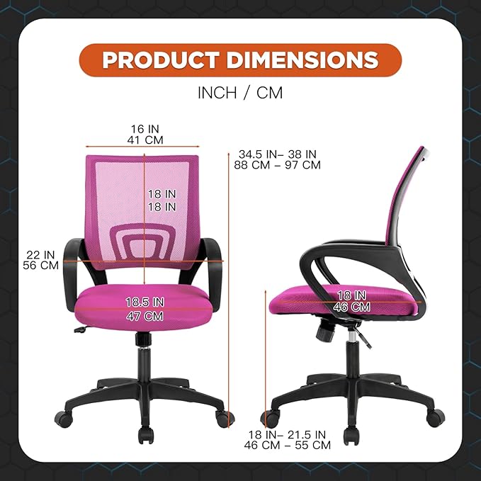 Ergonomic Office Chair Desk Chair Mesh Computer Chair Task Rolling Swivel Chair Upgraded Executive Swivel Computer Chair with Lumbar Support Modern Executive Adjustable Chair,Pink