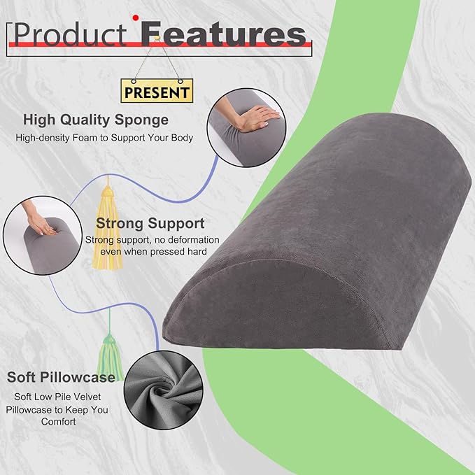 Recliner Foot Pillow High Resilience Foam - Leg Pillow for Sleeping Soft and Supportive Half Moon Bolster Pillow Recliner Pillows for Headrest Back Lumbar Support and reducing heel pressure (Grey)