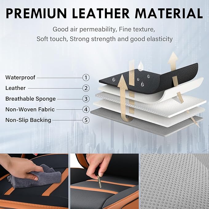 Coverado Car Seat Covers Front Seats, 2 Piece Car Seat Protector with Removable Headrest, Nappa Leather Breathable Front Seat Cushion Side All Wrapped Universal Fit Truck Automotive Most Cars Brown